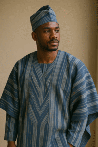 A man wearing Aso Oke modern design